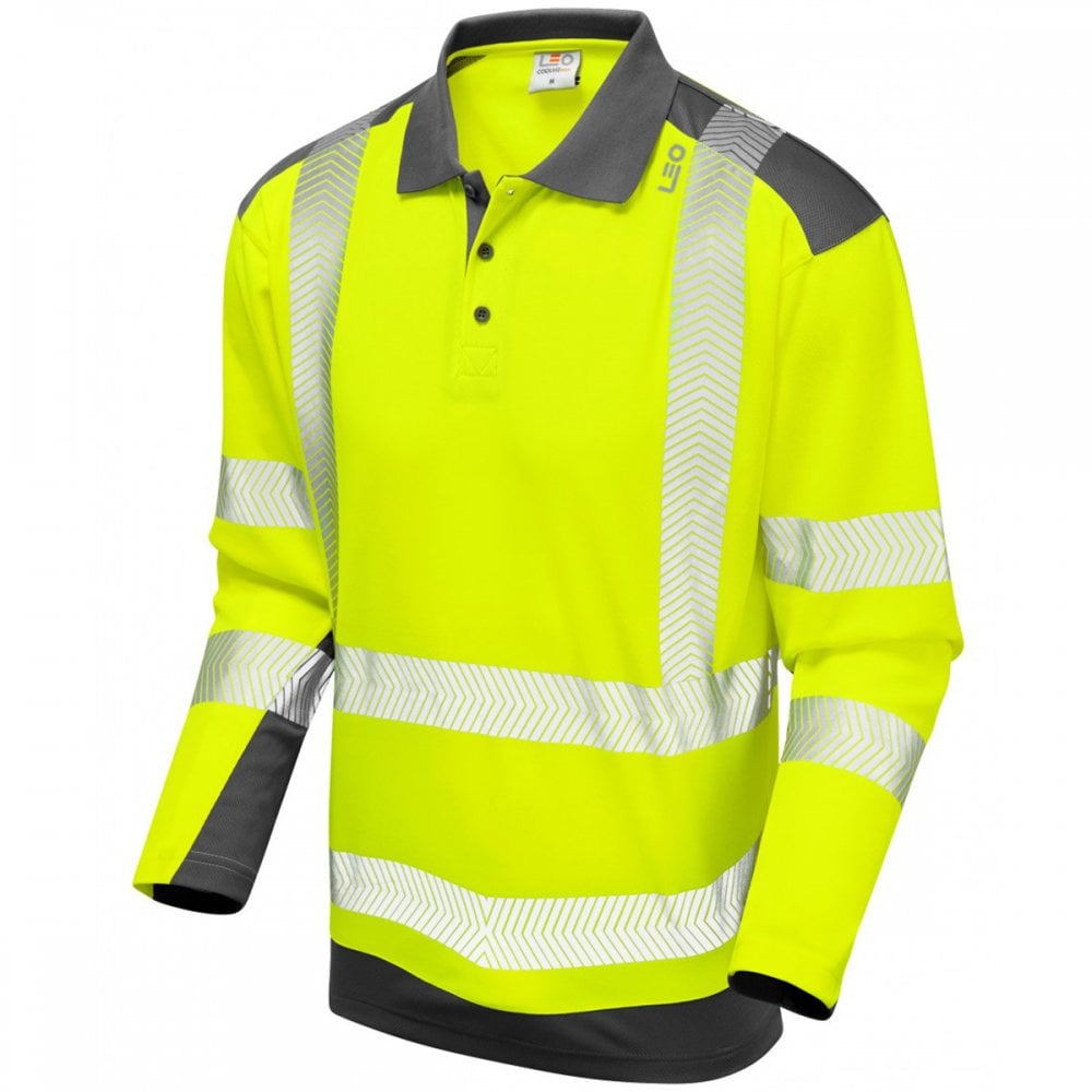 P15 Wringcliff ISO 20471 Class 2 Dual Colour Coolviz Plus Long Sleeved Polo Shirt Hi-Vis Yellow/Grey S *One Size Only - Outlet Store*