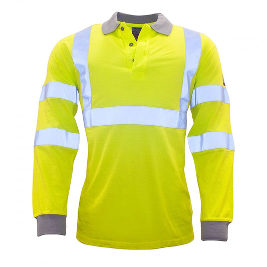 FR77 Modaflame Hi Visibility Long Sleeve Polo Shirt