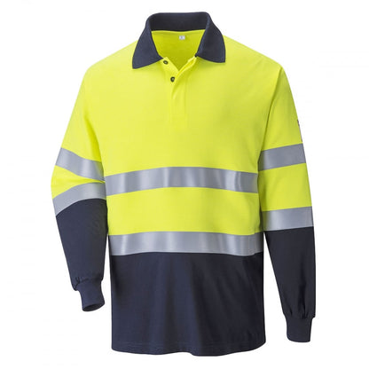 FR74 Flame Resistant Anti-Static Hi Visibility 2-Tone Long Sleeve Polo Shirt