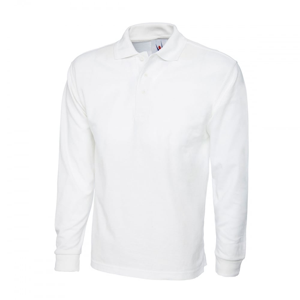 UC113 Long Sleeve Classic Poloshirt White 2XL *One Size Only - Outlet Store*