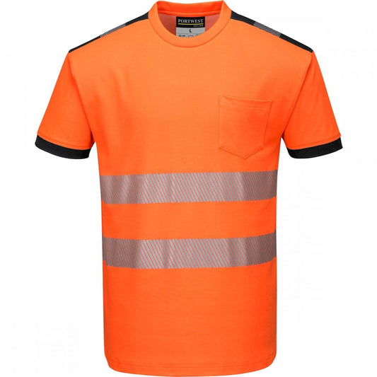 PW3 T181 Hi-Vis T-Shirt Short Sleeve Orange/Black