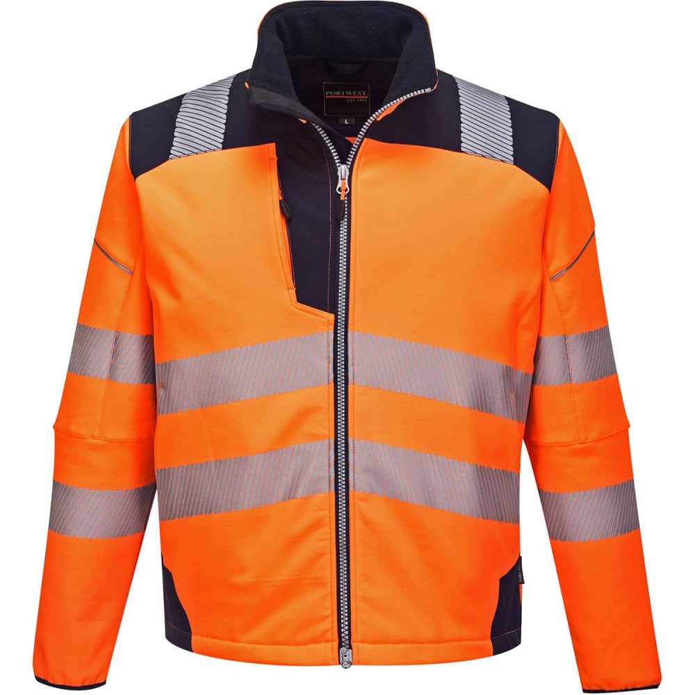 PW3 T402 Hi-Vis Softshell Jacket Orange/Navy