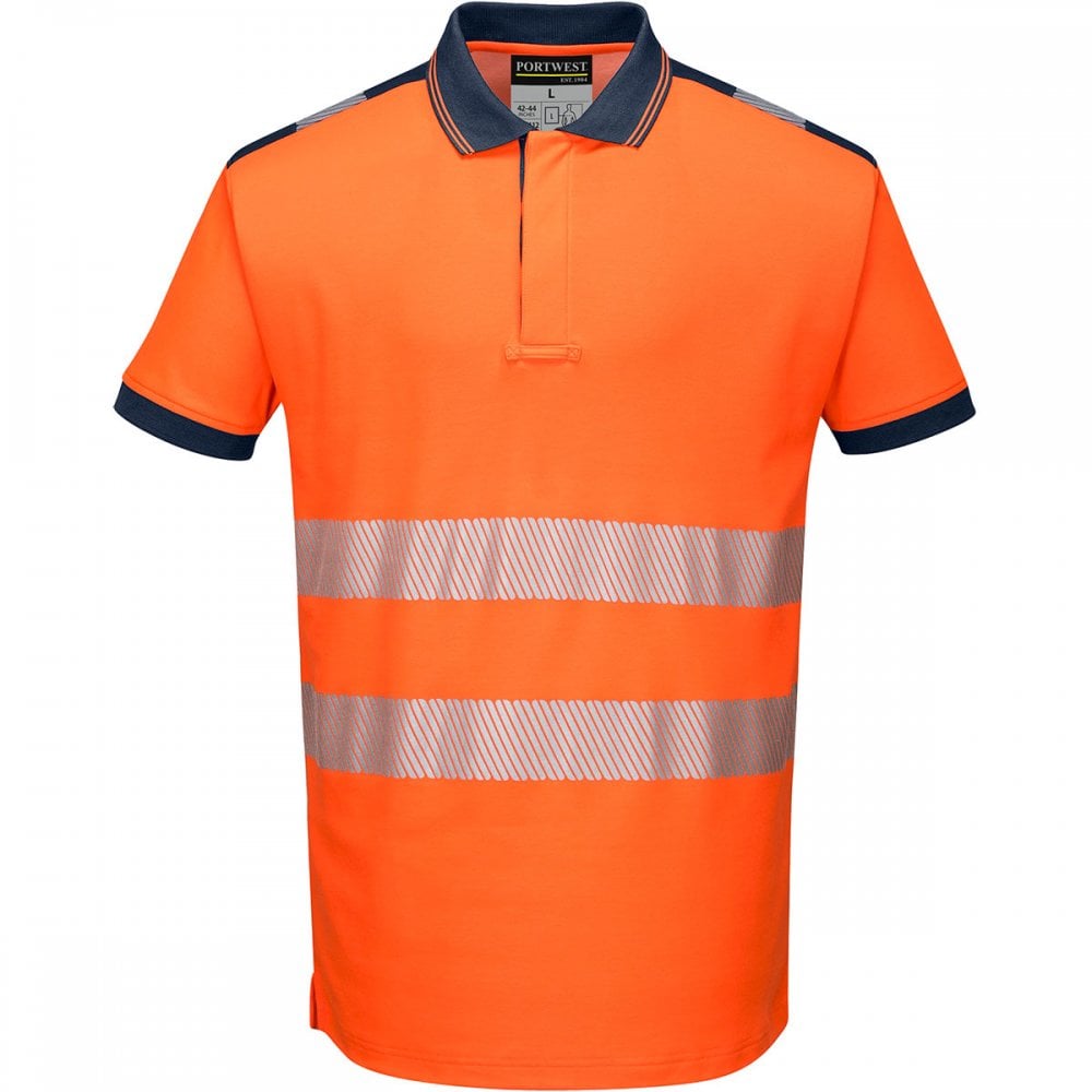 PW3 T180 Hi-Vis Polo Shirt Short Sleeve Orange/Navy