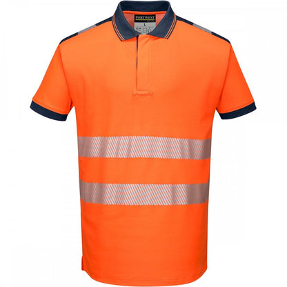 PW3 T180 Hi-Vis Polo Shirt Short Sleeve Orange/Navy