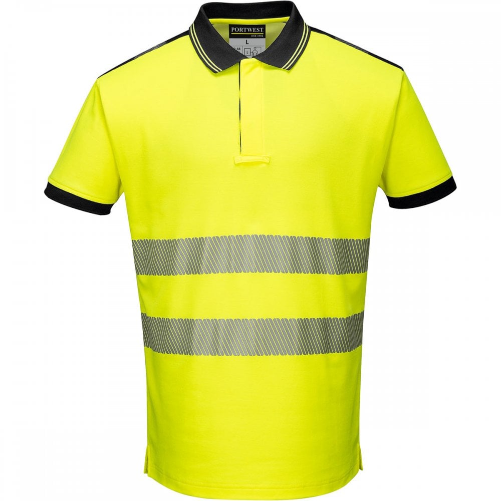 PW3 T180 Hi-Vis Polo Shirt Short Sleeve Yellow/Black