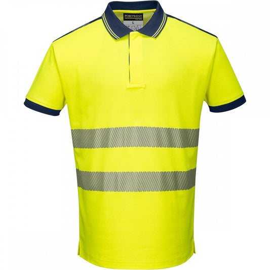 PW3 T180 Hi-Vis Polo Shirt Short Sleeve Yellow/Navy
