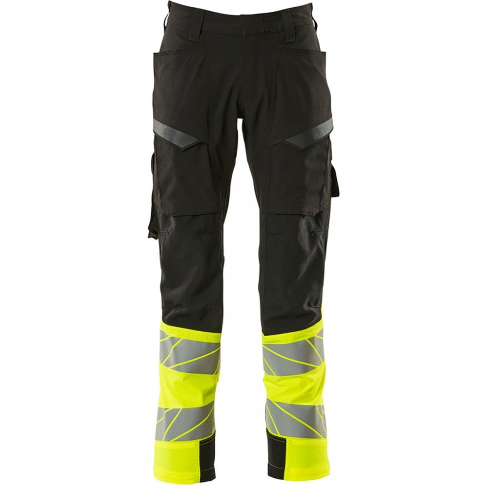 19379 Accelerate Safe Trousers with thigh pockets Black/Hi-Vis Yellow 30" 35.5" *One Size Only - Outlet Store*
