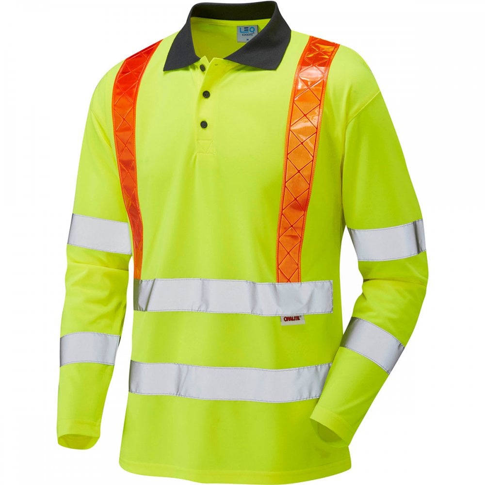 P07 Bickleton ISO 20471 Class 3 Orange Brace Coolviz Long Sleeved Polo Shirt (Ecoviz)