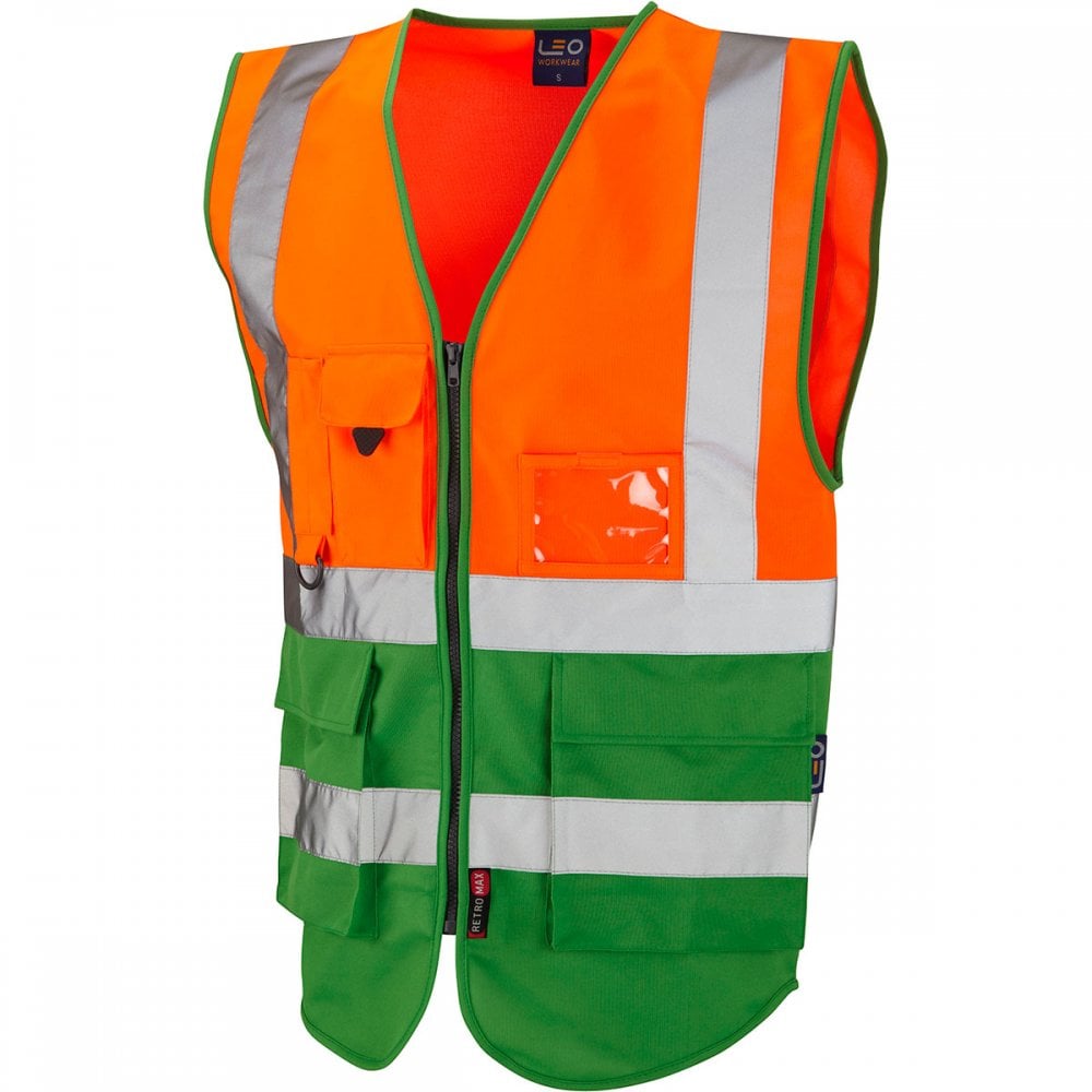 W11 Lynton ISO 20471 Class 2 Superior Waistcoat Hi-Vis Orange/Green S *One Size Only - Outlet Store*