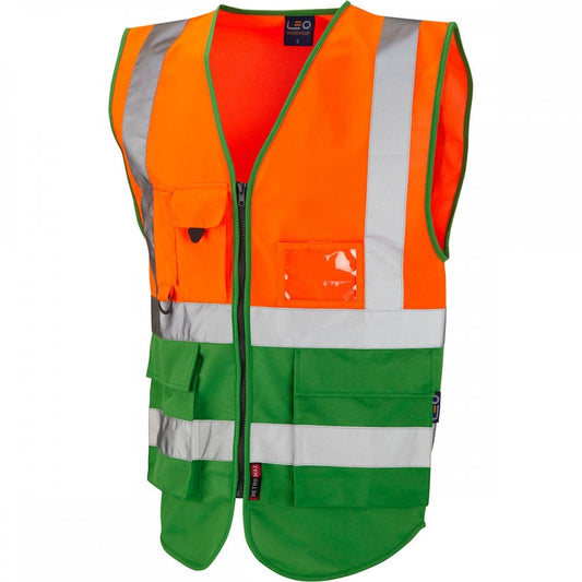 W11 Lynton ISO 20471 Class 2 Superior Waistcoat Hi-Vis Orange/Green S *One Size Only - Outlet Store*