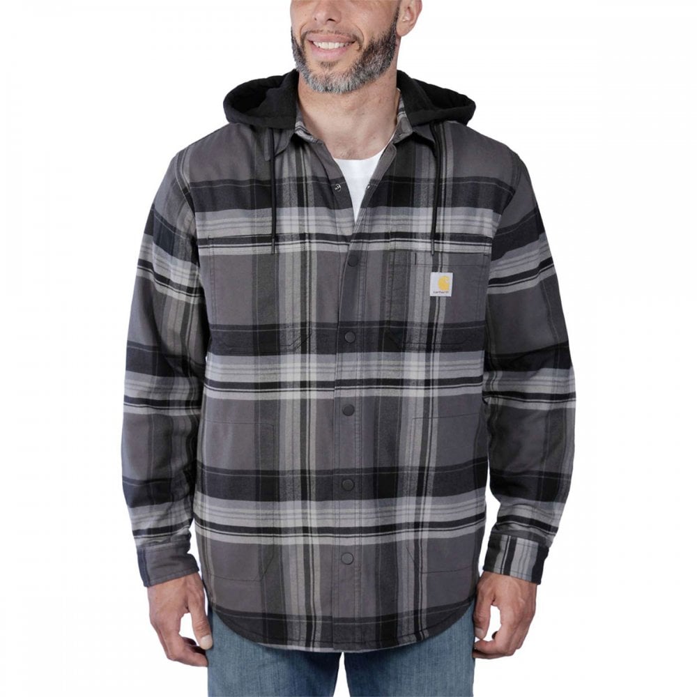 105938 Flannel Sherpa-Lined Hooded Shirt Jacket Black L *One Size Only - Outlet Store*