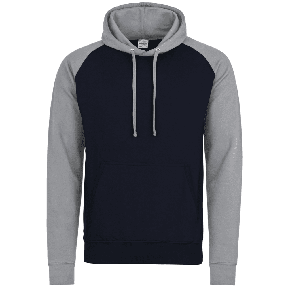 JH009 Baseball Hoodie Oxford Navy/Heather Grey M *One Size Only - Outlet Store*